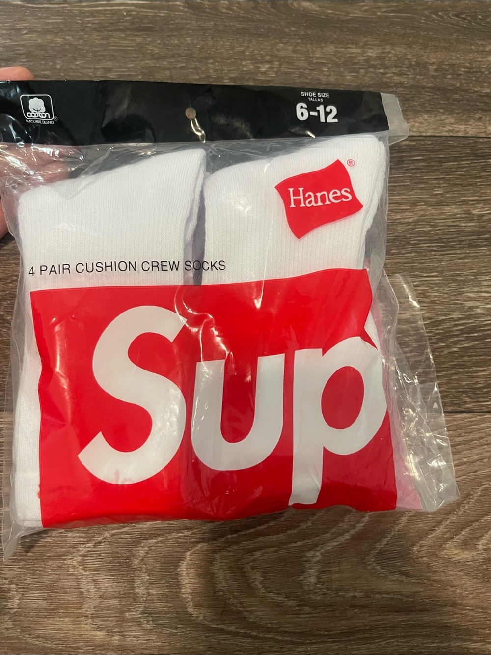 Supreme White Crew Cushion Socks with Red Logo - 4 Pack